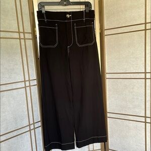 Maeve “The Colette” Black Wide Leg Pants, Contrast Stitch Edition